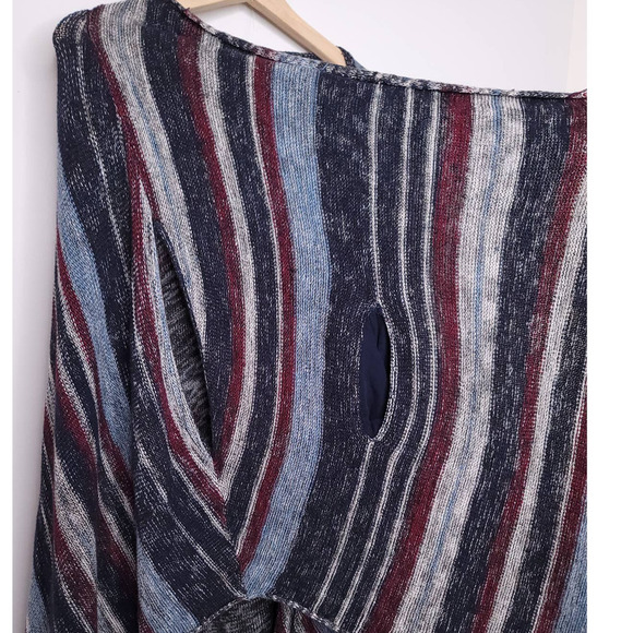 Free People Size Small Oversized Striped Linen Blend Poncho Sweater Cardigan - Picture 10 of 10